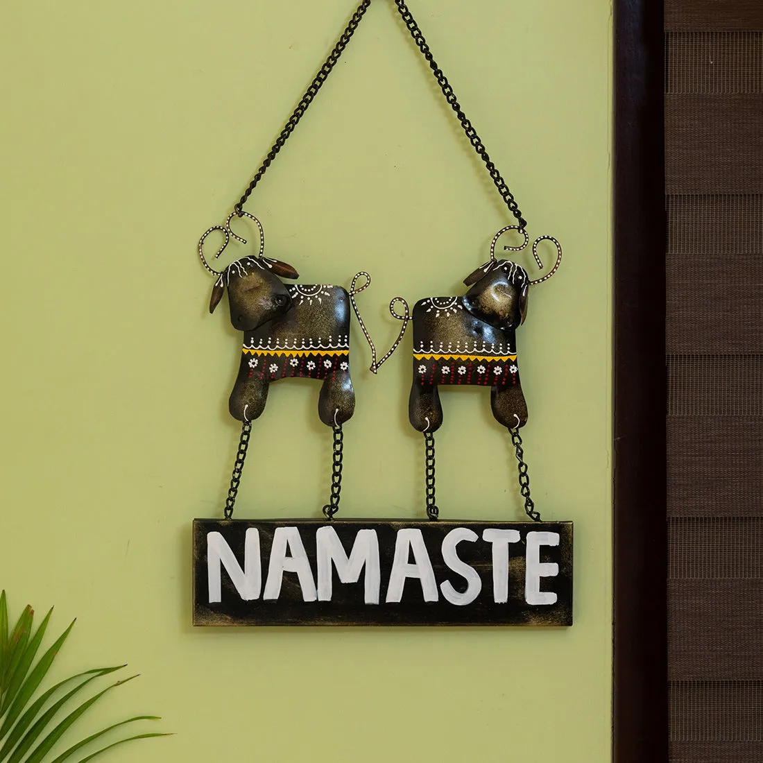 'Namaste Hand Painted Cow' Wall Door Hanging In Iron