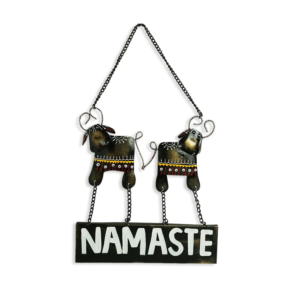 'Namaste Hand Painted Cow' Wall Door Hanging In Iron