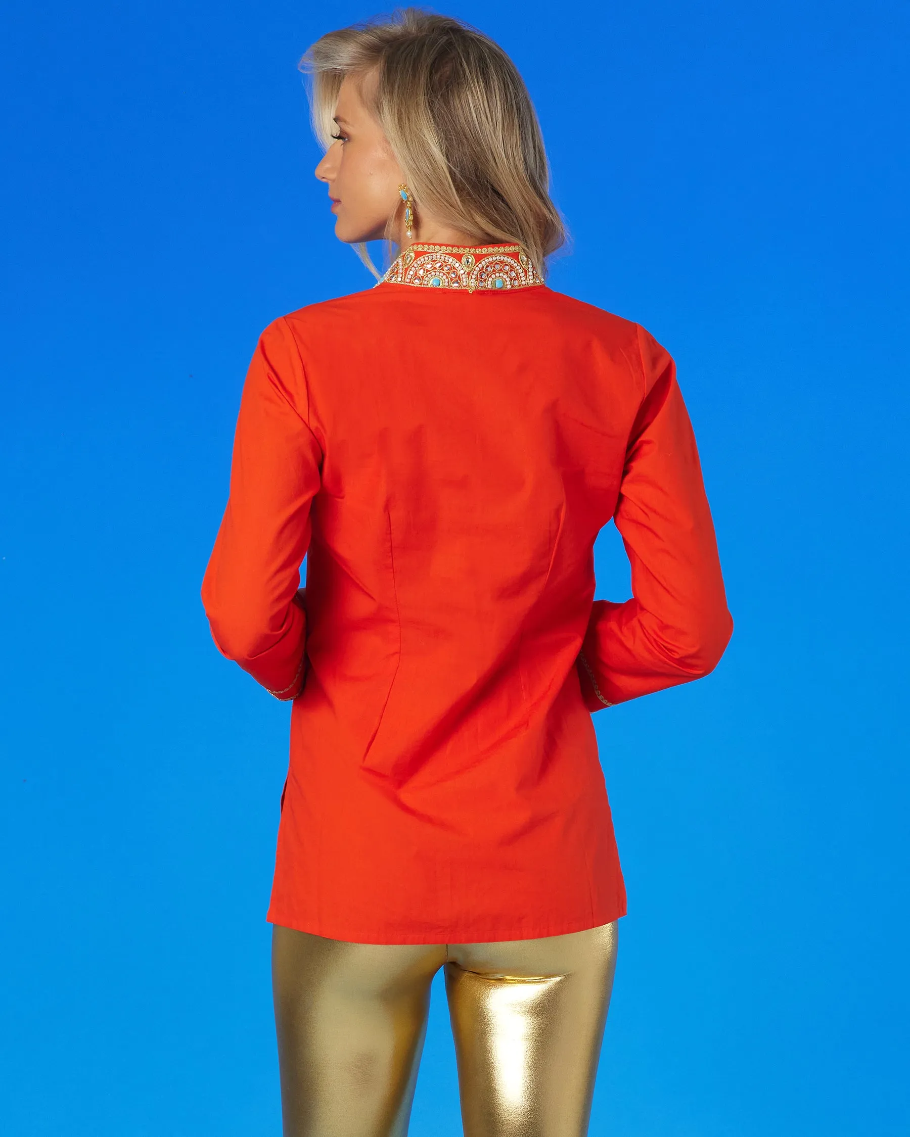 Noor Orange Tunic with Gold Embellishment