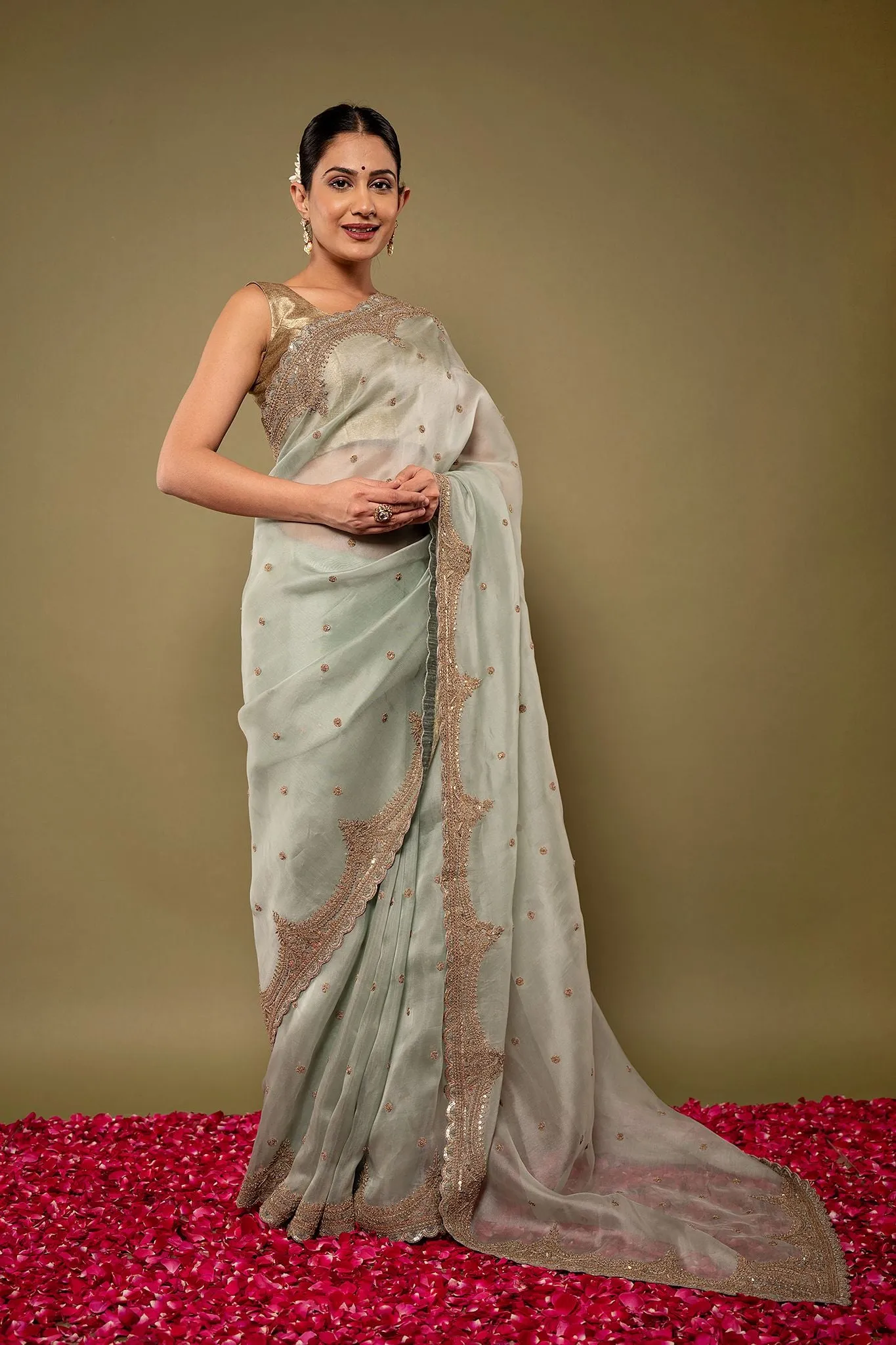 Organza Antique work Saree