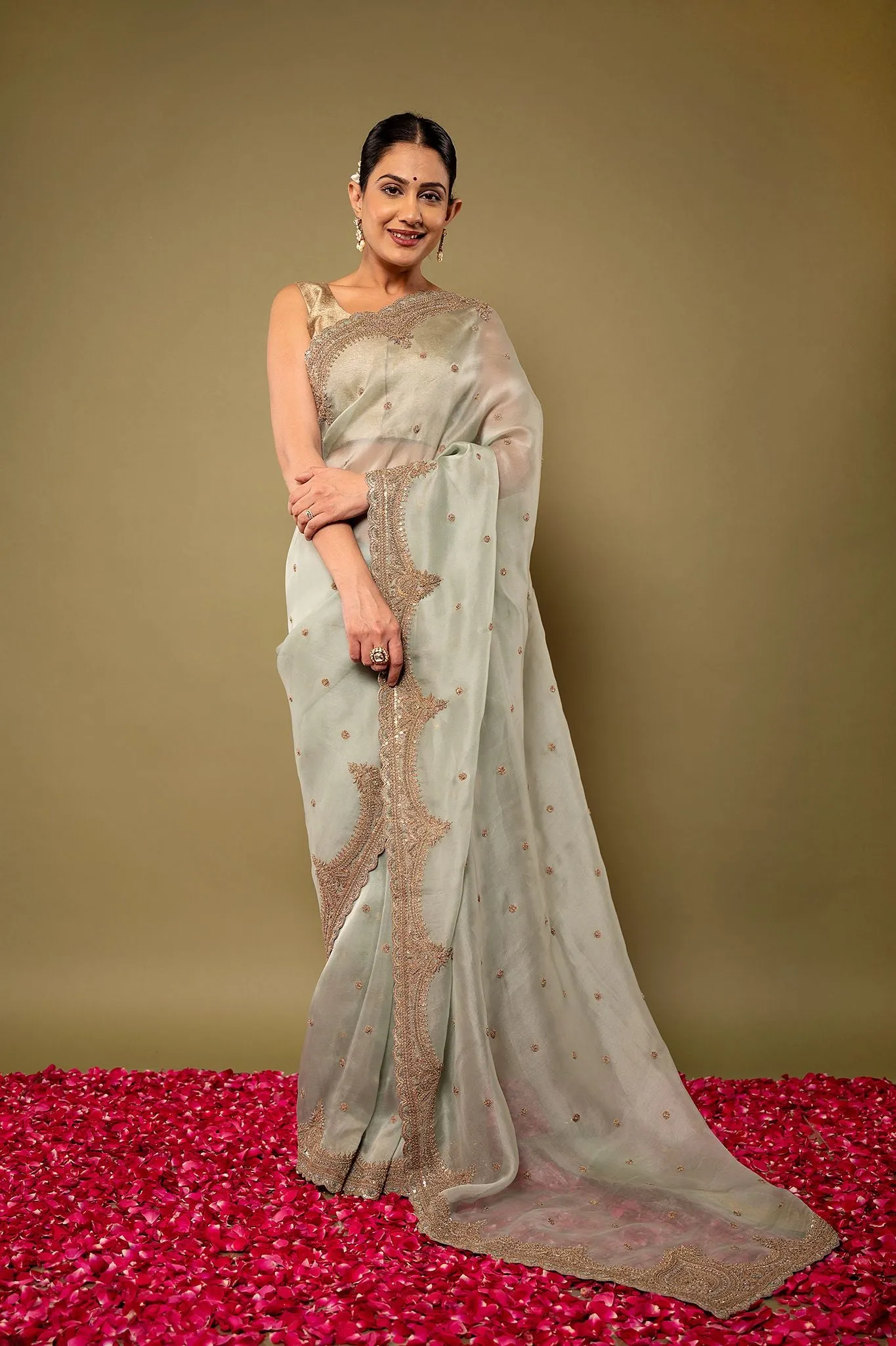 Organza Antique work Saree