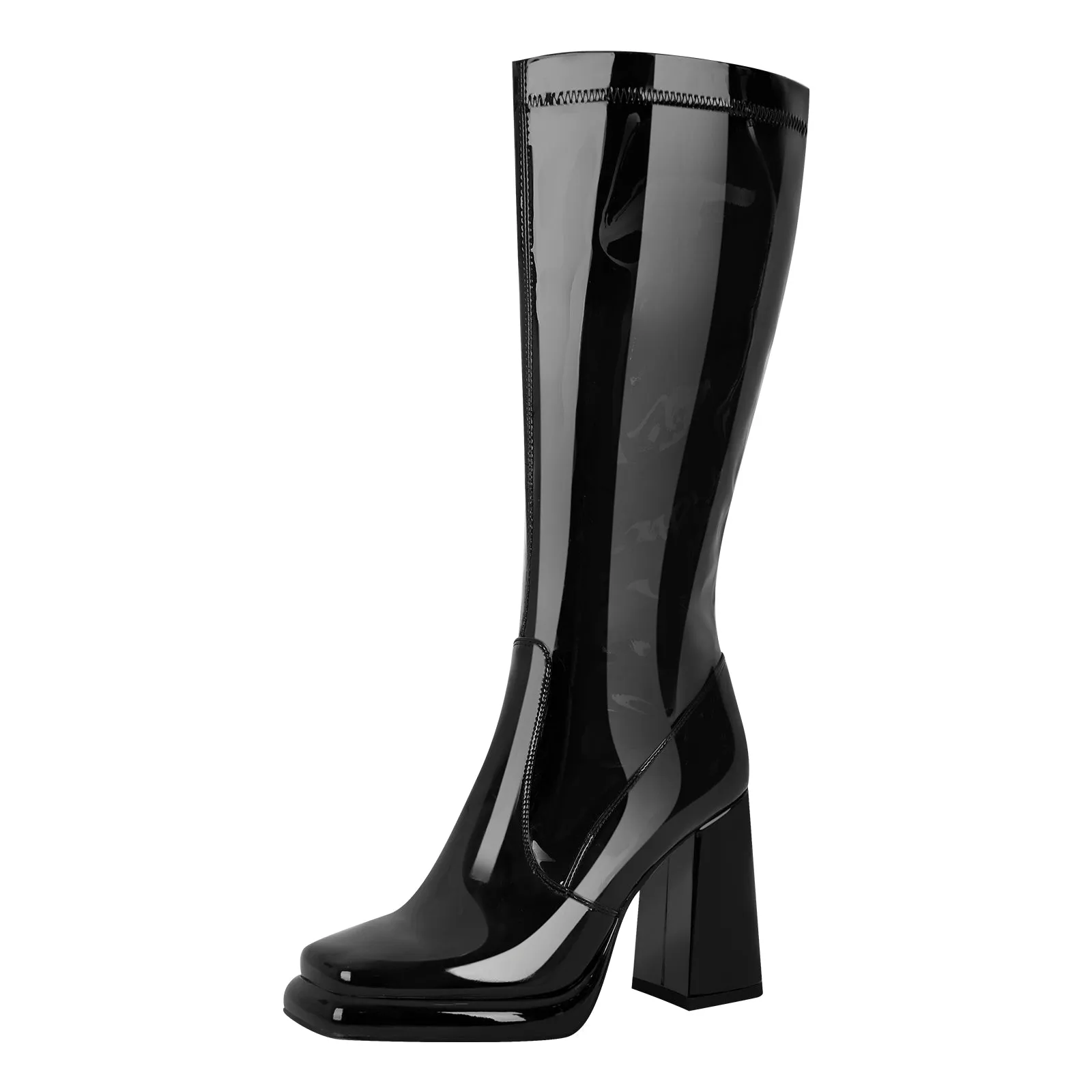 Platform Square Toe Chunky Heel Knee High Boots