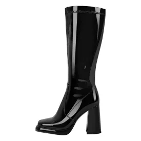 Platform Square Toe Chunky Heel Knee High Boots