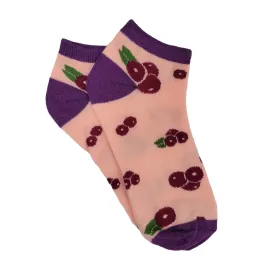 Red Cherry Pattern on Peach Ankle Socks (Adult Medium - Women's Shoe Sizes 5-10)