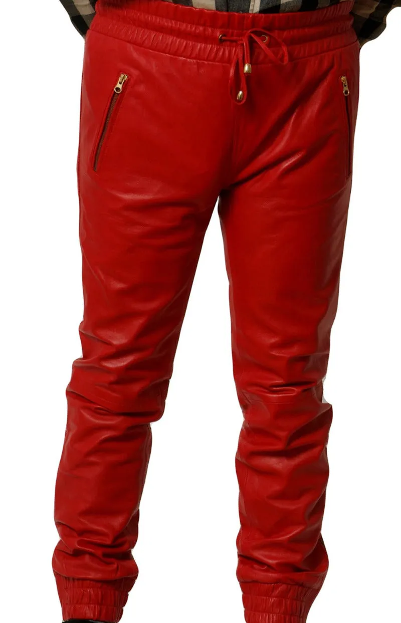 Red Leather Joggers