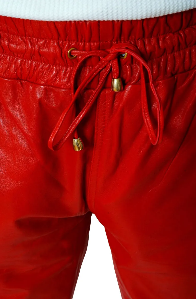 Red Leather Joggers