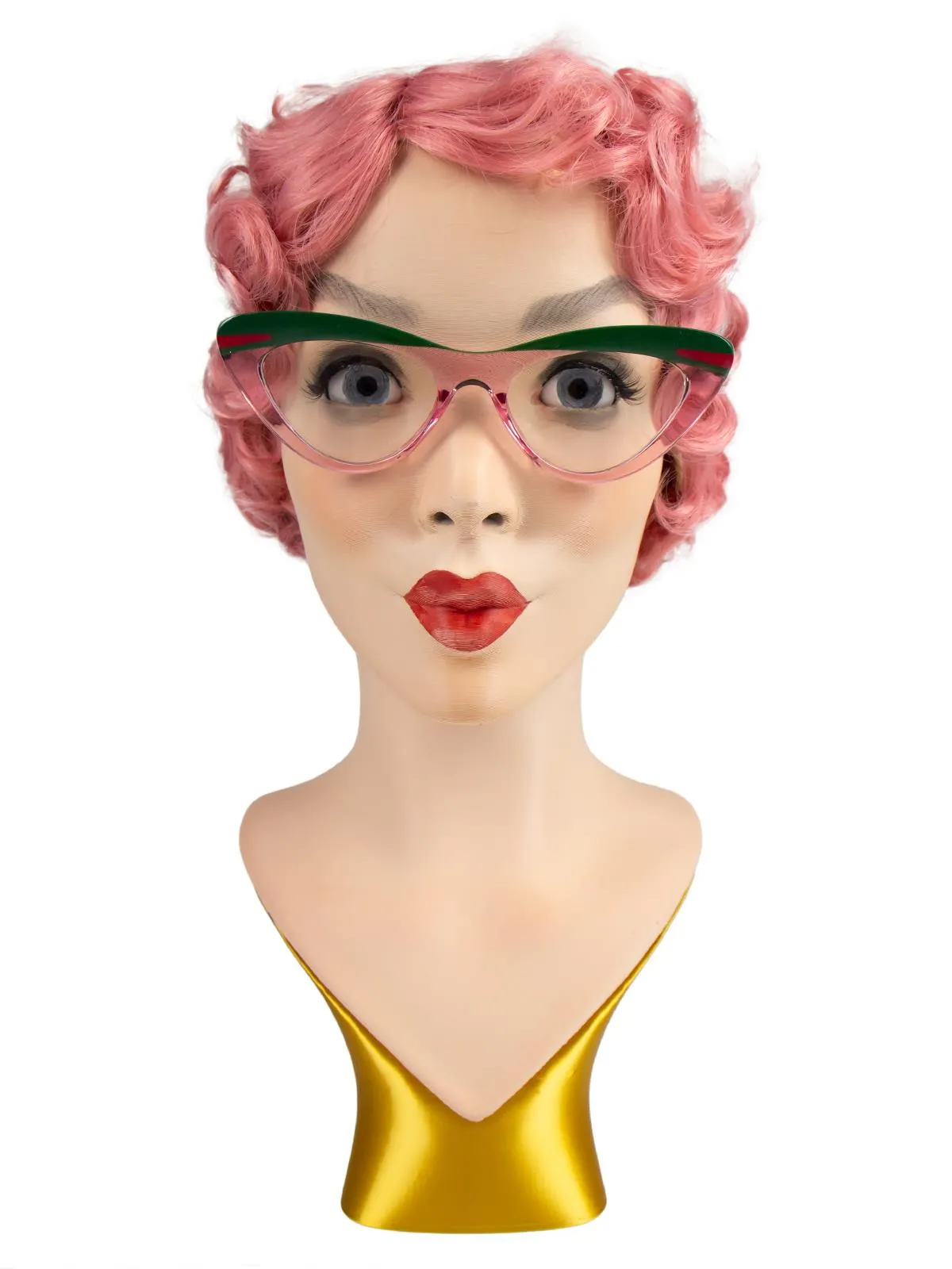 Retro Catseye Glasses Pink & Green Stripe