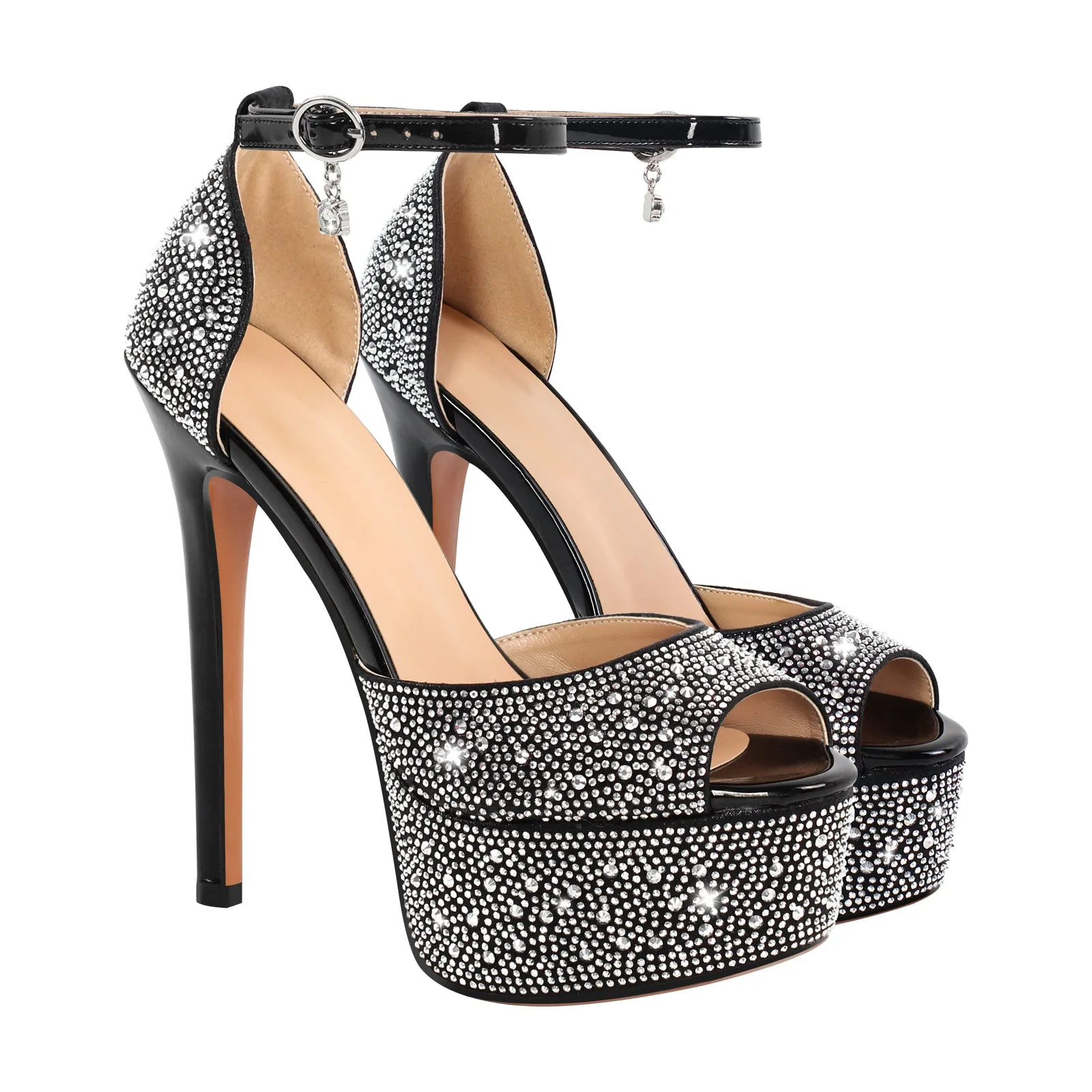 Rhinestone Peep Toe High Heel Platform Sandals