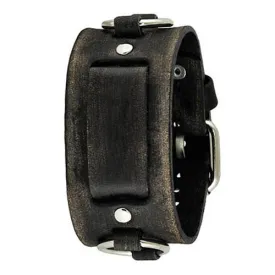 Ring Distressed Black Leather Cuff