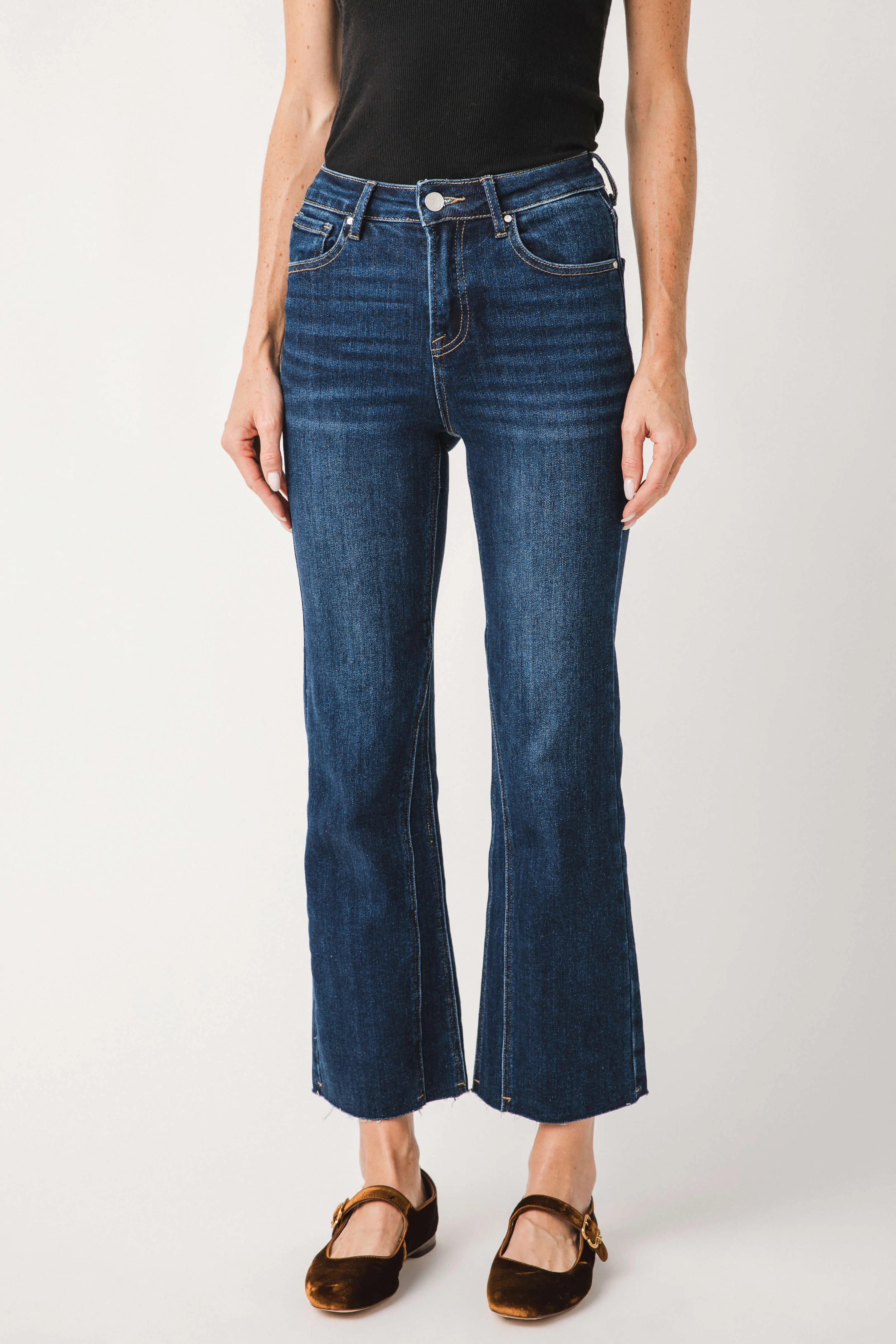 Aspen Risen High-rise Ankle Flare Jeans with Twisted Seams