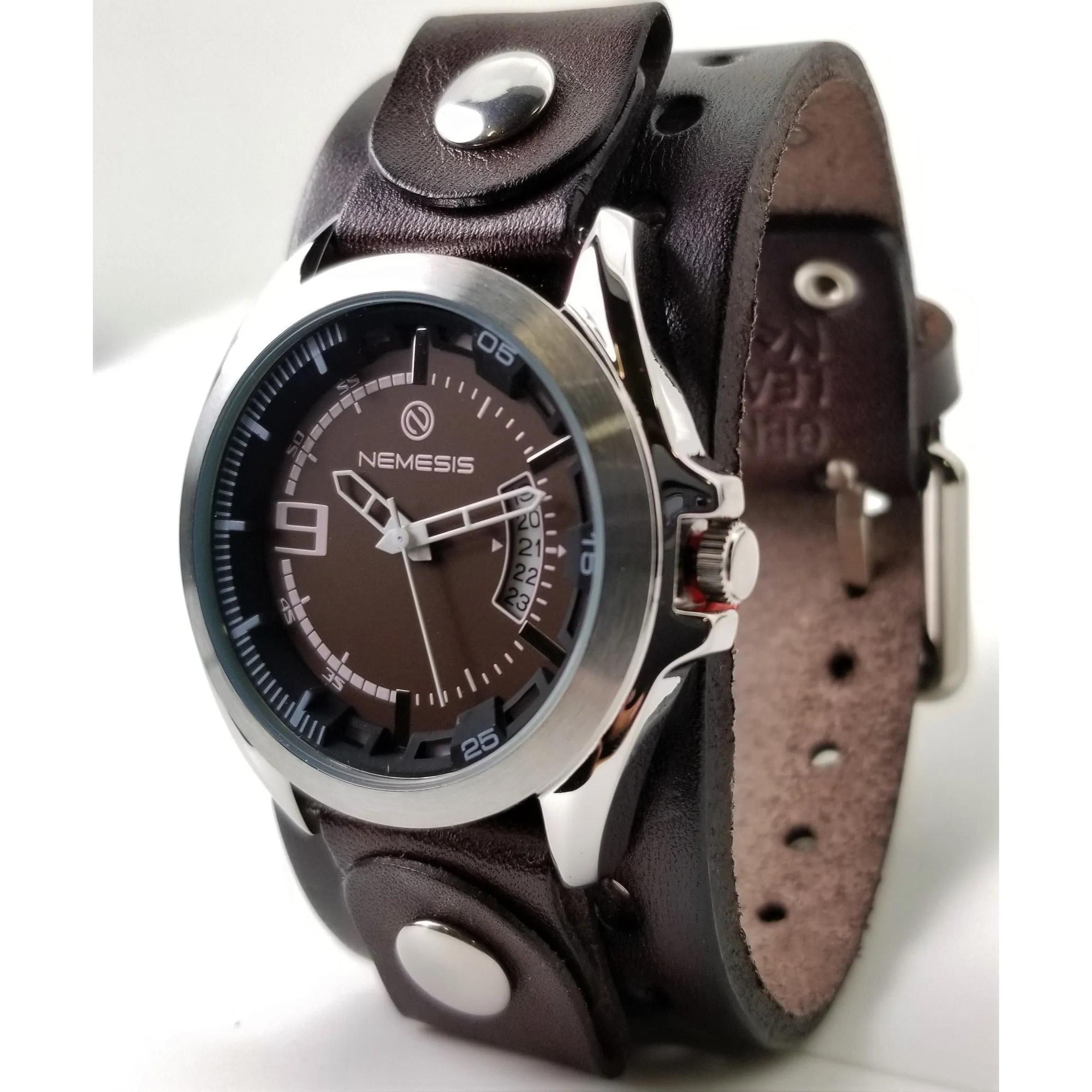 Sully Brown/White Watch with Perforated Dark Brown Leather Cuff