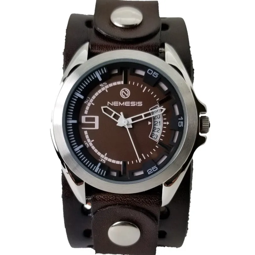 Sully Brown/White Watch with Perforated Dark Brown Leather Cuff