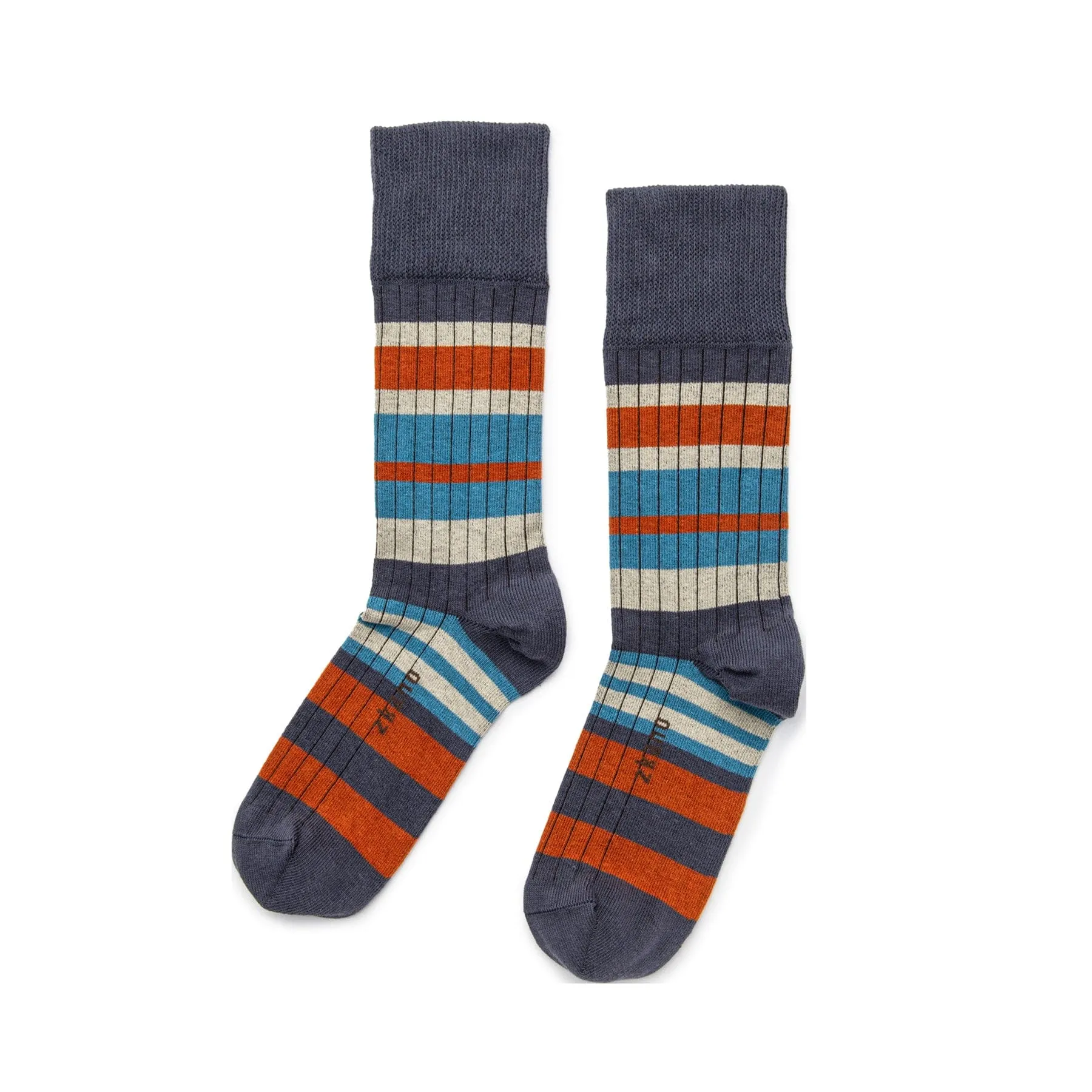 Sweater Stripe - Organic Cotton Crew Socks - Indigo