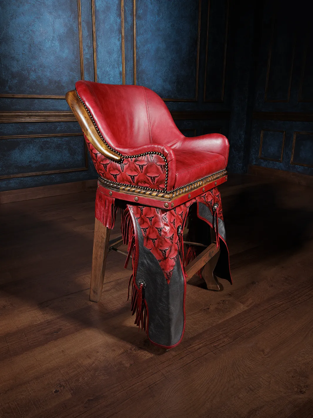 Western Trail Blazer Leather Bar Stool