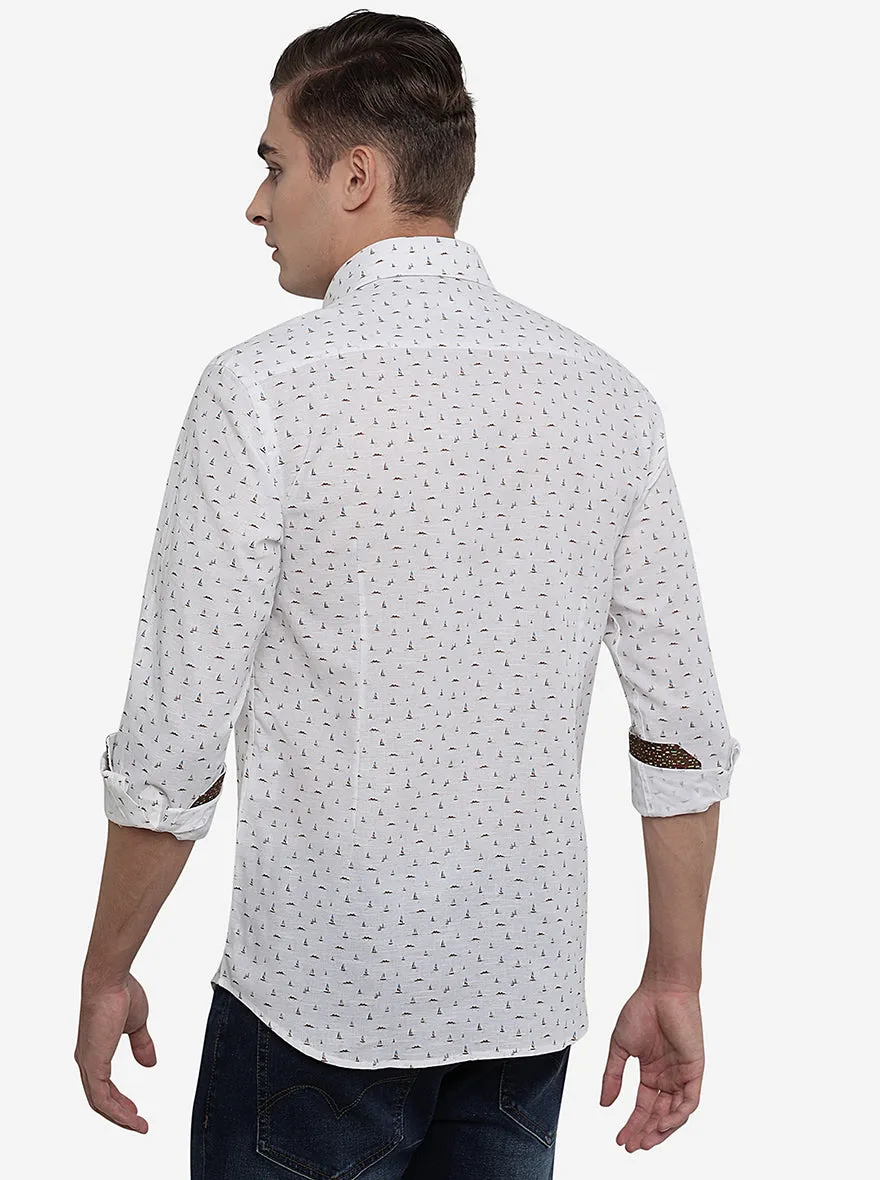 White & Brown Printed Slim Fit Party Wear Shirt | Greenfibre