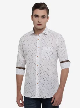 White & Brown Printed Slim Fit Party Wear Shirt | Greenfibre