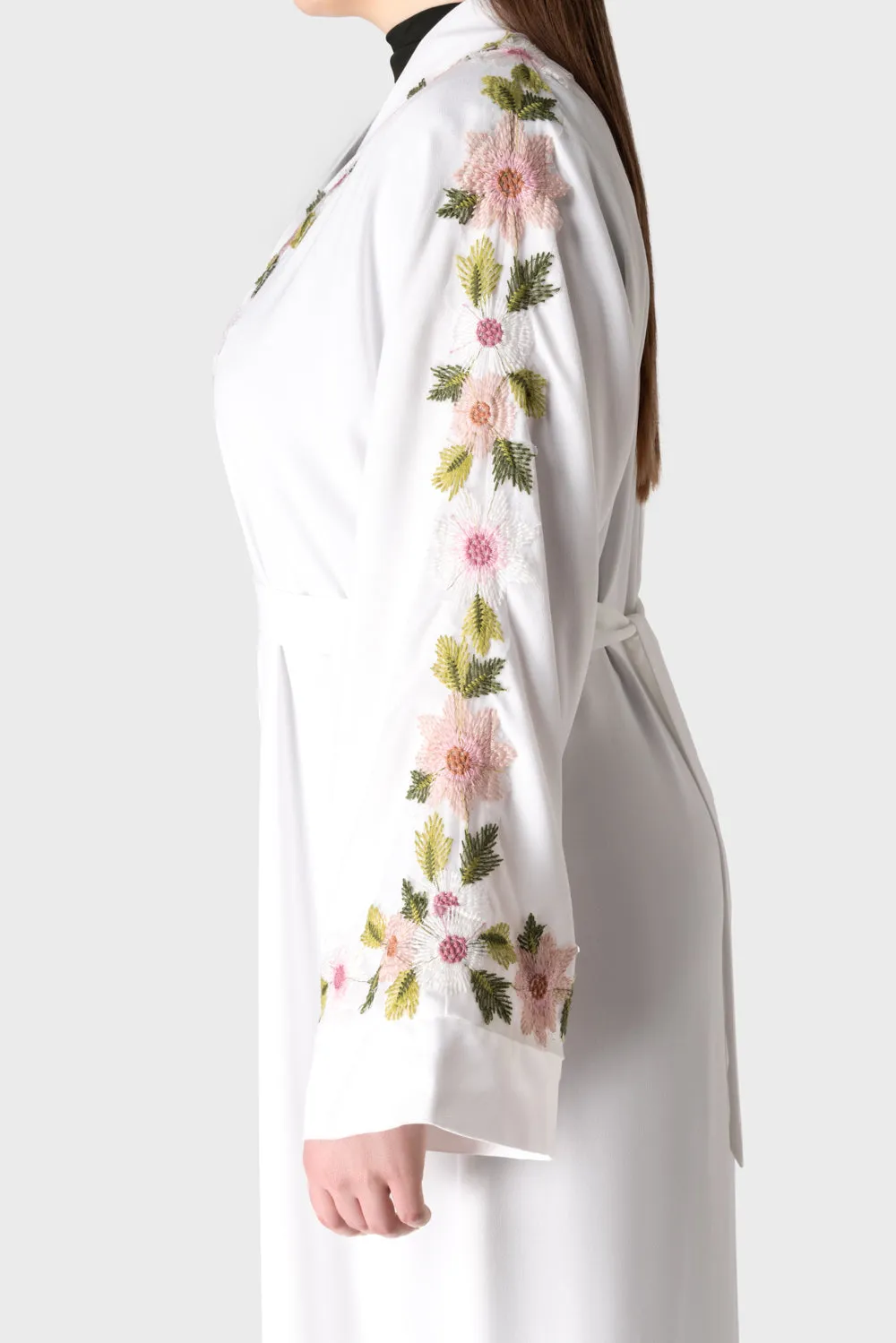 White Floral Abaya