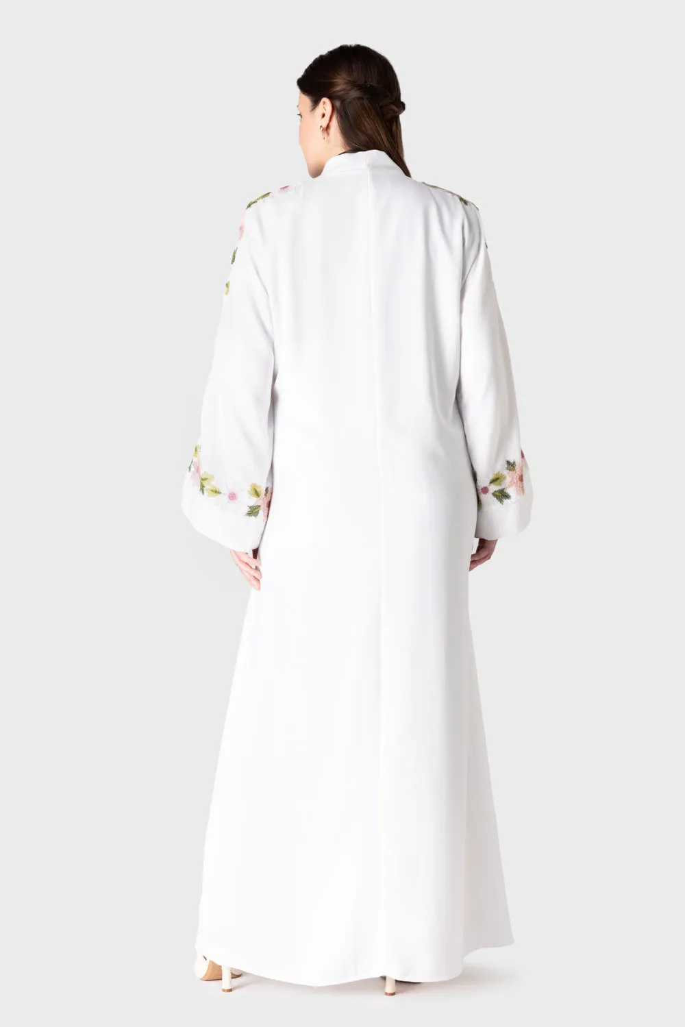 White Floral Abaya