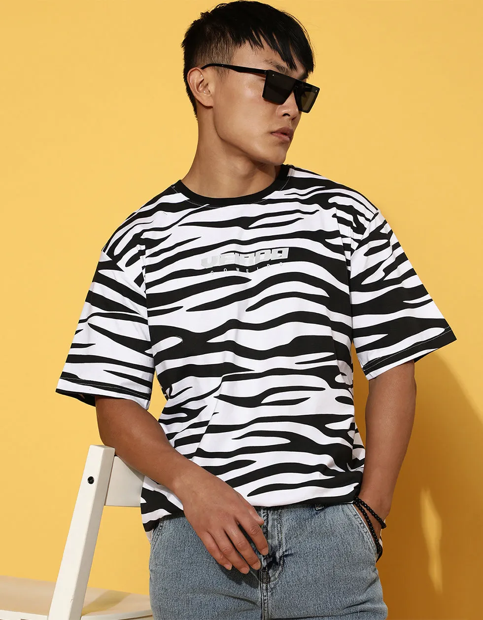 Zebra Print Men's Oversized All Over Animal Print Tshirt